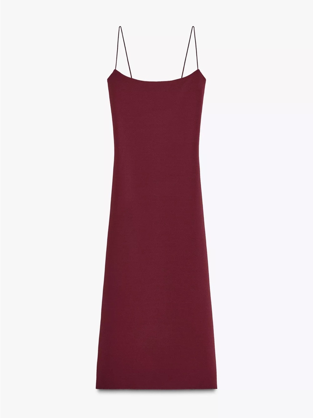 Zara Stretch Midi Dress Maroon Burgundy Spaghetti Strap Bodycon